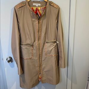 Via Spiga Tan Trench Coat with Gold Accents